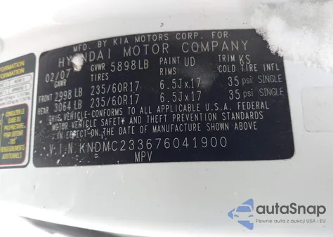 2007 Hyundai Entourage Gls/Limited/Se z USA, uszkodzony, nr VIN KNDMC233676041900